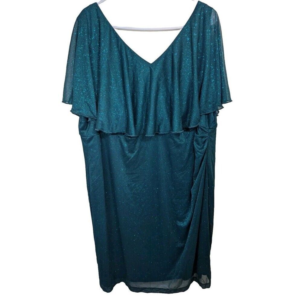Connected Apparel Dress Hunter Green Glitter Party V-Neck Size 22w — image 2 of 8